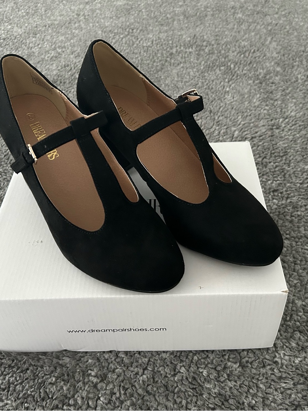 Dream Pairs Black T-Strap Suede Block Heels